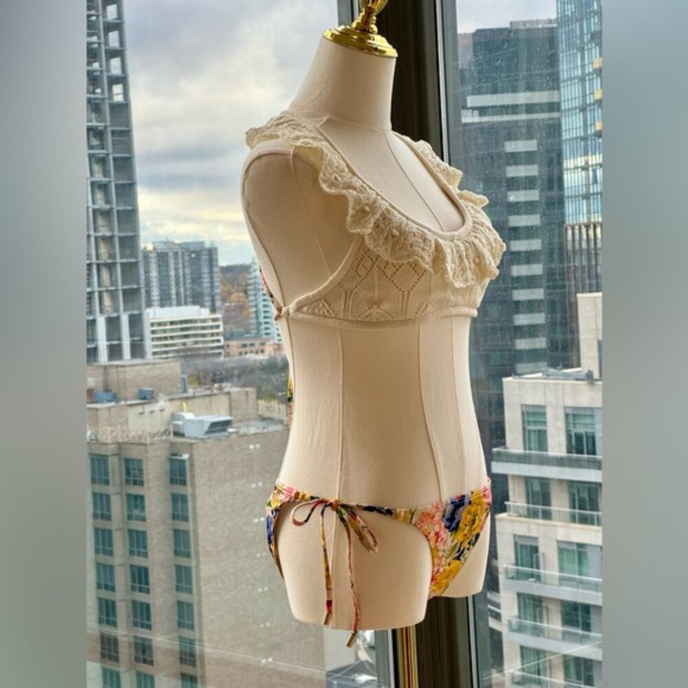 🆕 ZIMMERMANN 🧿 NWT Alight Frill Knit Scoop Bikini, Ivory Floral - SZ 2 US 6/8 - Picture 5 of 15